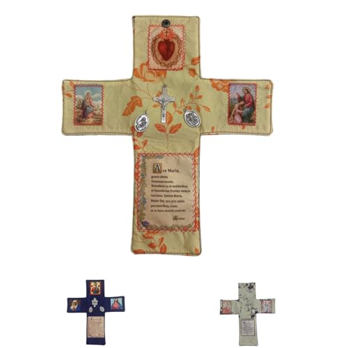 Yurtziru Handmade Catholic Pocket Prayer Shrine with Built-in Silver Cross with Silver Crucifix and Prayer, Christian Spiritual Inspirational Gift for Family Chapel (red)