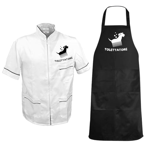 Herrenanzug für Tolettatoren mit Kittel und Schürze, erhältlich in Schwarz oder Weiß, hergestellt in Italien