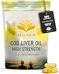 Cod Liver Oil Capsules High Strength 1000mg - 180 Capsules | UK Made Fish Oils - 6 Month Supply | Rich Source of Omega 3 Essential Fatty Acids | High EPA DHA - Made in The UK for Hellenia