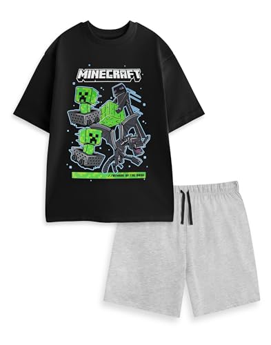 Minecraft Creeper Enderman Mens Black Short Sleeve Short Leg Pyjama Set | Graphic Sleepwear with 'FRIEND OF THE MOBS' Text