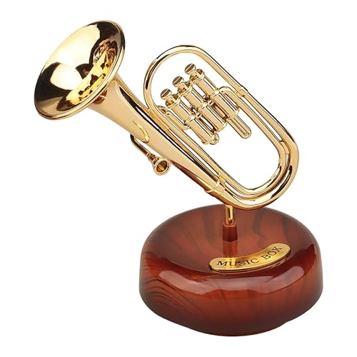 Image of AUGEN Exclusive Music Box Musical 360 rotatable Carousel Children's Wooden Men and Women Birthday Creative Christmas Valentine's Day Gift Home Decoration (Trumpet)