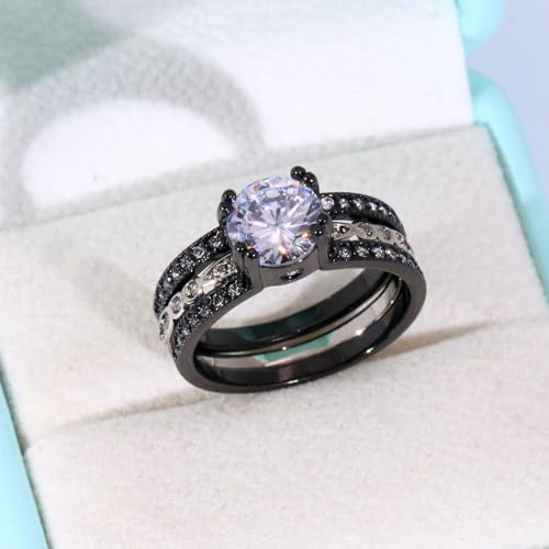ringheart Couple Rings Black Matching Rings 1.5CT AAA CZ 2pcs Women Wedding Ring Sets for Him and Her Rings Men Band3