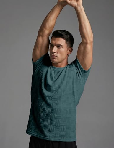 Image of JMIERR Mens T-Shirt Casual Stretch Solid Crewneck Short Sleeve Tees Textured Shirts