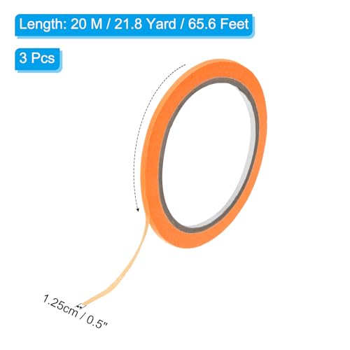 Image of PATIKIL Masking Tape 0.5 Inch x 22 Yard, 3 Roll General Purpose Adhesive Painting Tape Painters Tape for Arts Crafts Label, Orange