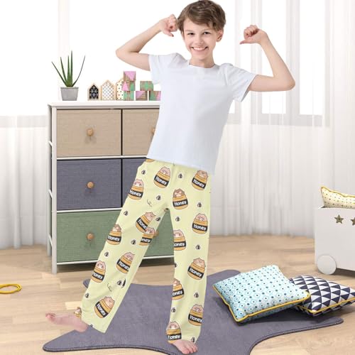 Boy's Pj Pants Chubby Bear Honey Jar Bee Lounge Bottoms Elastic Waist Kids Joggers with Pockets Size 6-144