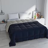 Italian Bed Linen Elegant Colcha de Invierno, Azul Oscuro/Gris Claro, 260x260 cm