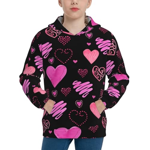 Red Watercolor Hearts Kid Hoodies Boys Sweatshirts Girls Pullover with Pocket