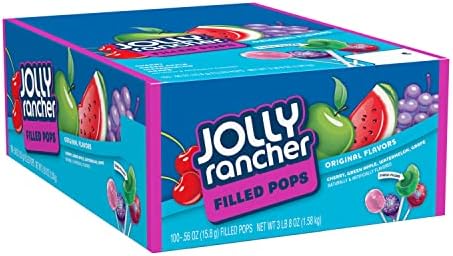 JOLLY RANCHER Assorted Fruit Flavored Filled Pops, Bulk Candy Bulk Box, 0.56 oz (100 Pieces)