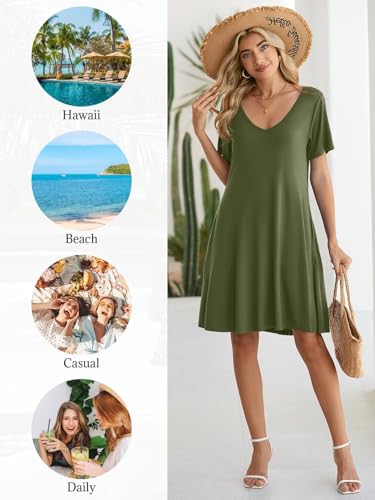 Image of BELAROI Women Casual Summer Dresses Loose Tshirt Beach Sundress V Neck Plus Size Swing Tunic Pockets