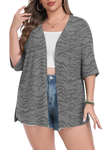 Image of Lastshe Womens Plus Size Cardigan Short Sleeve Lightweight Loose Cover Ups Open Front Sweaters Summer Cardigan