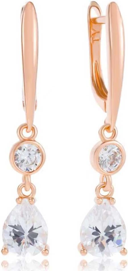 Dangle Earrings for Women Suited for Women Ladies’ Trendy CZ Earring 14KGold/Silver Plated Dangling Earrings Jewelry Anti-allergy Hammered Lever-Back Drop Birthday Gift