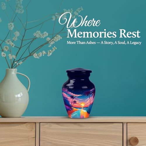 Image of Beach Urn - Ash Keepsakes for Human Ashes - 3 Inch - Pack of 1 - Miniture Urn for Mom & Dad - Burial Decorative Urns for Mom & Dad - Funeral Cremation Urns for Ashes