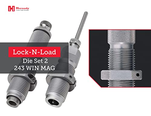 Hornady Custom Grade New Dimension 2-Die Set, 243 Win (.243) (546244) - Caliber Specific Reloading Equipment For Handloaders With Full Length Sizer Die, Seating Die, Sure-Loc Rings, & Storage Box #TOP4