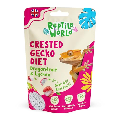 Reptile World Crested Gecko Diet - Dragonfruit & Lychee 60g | Complete Food for Geckos All Natural Over 65% Real Fruit Made in the UK