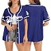 Baseball Button Up Shirt for Women Quick-Dry Sporty Team Style Fan Jersey Graphic Short Sleeve Tops for Game Day(Blue, XL)
