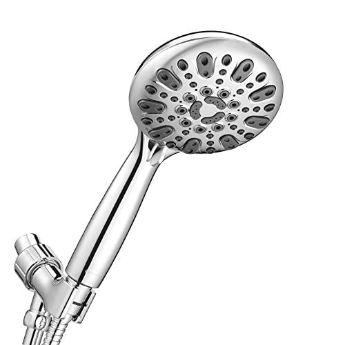 Couradric Handheld Shower Head, 6 Spray Setting High Pressure Shower Head with Brass Swivel Ball Bracket and Extra Long Stainless Steel Hose, Chrome , 5" Couradric Handheld Shower Head, 6 Spray Setting High Pressure Shower Head with Brass Swivel Ball Bracket and Extra Long Stainless Steel Hose, Chrome , 5"
