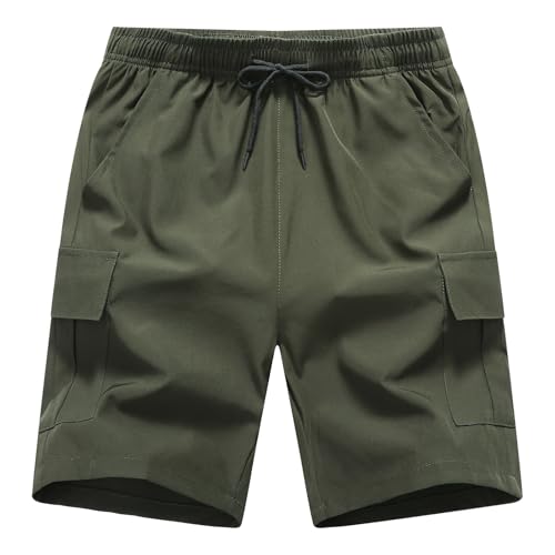 HONCAN Boys Pull on Cargo Shorts, Outdoor Kids Quick Dry Hiking Shorts, Lightweight Elastic Waist Athletic Short Pockets for Youth（A0336-D.Green08）