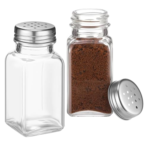 Yiyiring Retro Salt and Pepper Shakers Set Small Vintage Clear Glass Salt and Pepper Shakers with Stainless Lids for Home Restaurants Kitchens (Square Style,3.54 x 1.57 Inch)