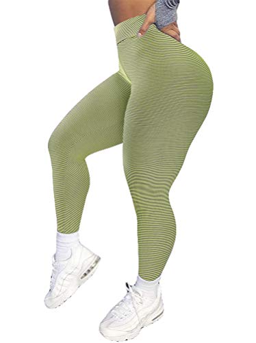 YOFIT Womens High Waisted Yoga Pants Textured Tummy Control Scrunched Booty Leggings Workout Running Butt Lift Ribbed Tights Green