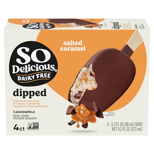So Delicious Dairy Free Cashew Milk Dipped Frozen Dessert Bar, Salted Caramel, Vegan, Non-GMO Project Verified, 4 Pack