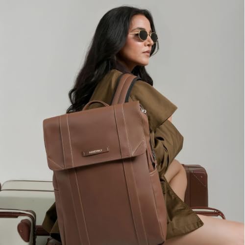 Image of Assembly Vintage 21L Laptop Backpack for Men Women 15.6 Inch Leatherette Office Travel Bag with Hidden Magnetic Flap Closure