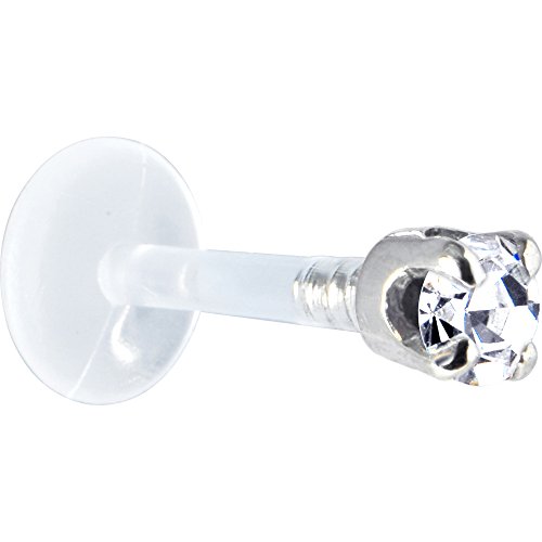 Body Candy Solid 14k White Gold 3mm Clear Cubic Zirconia Bioplast Tragus Earring Stud 16 Gauge 5 16 