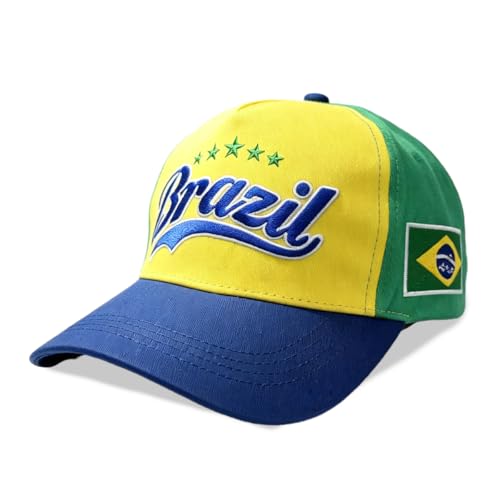 Guivesnova Brazil Football Soccer Fan Celebration Support Cap Hat Embroidered Flag Adjustable Gifts Unisex Breatheable (D)