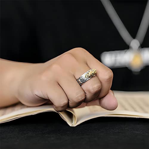JAJAFOOK Sterling Silver Feng Shui Pixiu Mantra Ring Buddhist Good Luck Amulet Lucky Fortune Opening Adjustable Ring4
