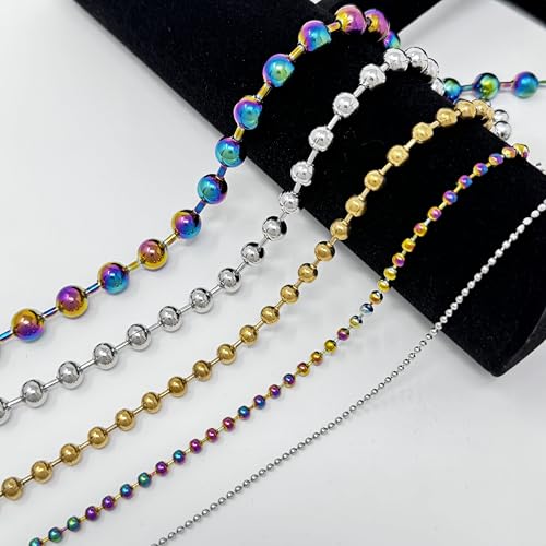 LZD 16-36" Stainless Steel Bead Ball Necklace Silver Gold Multicolor 2/4/6/8/10mm Bead4