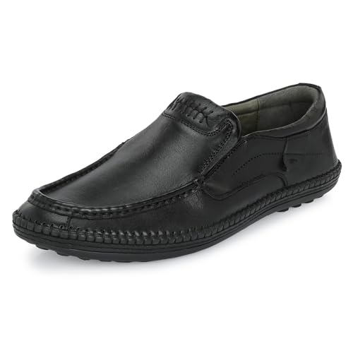 Image of Blue Leather by Centrino Genuine Leather Men's Formal Slip on Loafers |Comfort Trendy Non Lace-Up Design |Flexible Mocassins |Leather with Anti-Skid Sole |Perfect for Walking & Business Work (3942)