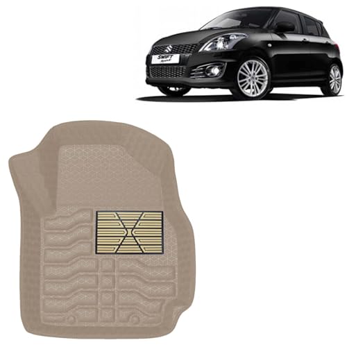 Image of Kingsway Accessories Premium 4.5D Car Floor Mats Only Compatible with Maruti Suzuki Swift (Year 2011 to 2017) All Model, Set 3 Pcs, 100% Waterproof Tray Shape PVC Foot Mats | Beige | 1 Year Warranty