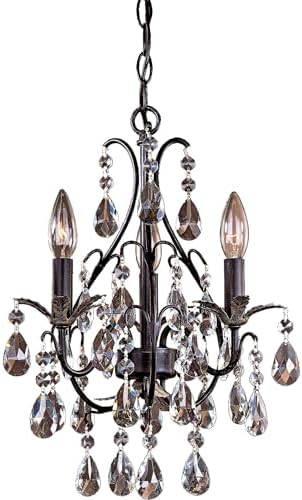 Minka Lavery 3122-301 Lavery Mini Chandelier, 3-Light, 180 Total Watts, 13.25-in H x 18.25-in W, Castlewood Walnut with Silver Highlights
