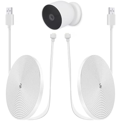 iTODOS 2 Pack 10ft/3m Power Cord for Google Nest Cam (Battery) Only,Replacement Cable,Weatherproof Outdoor,Flat Charging Cable for Nest Camera(Battery)-White Cover