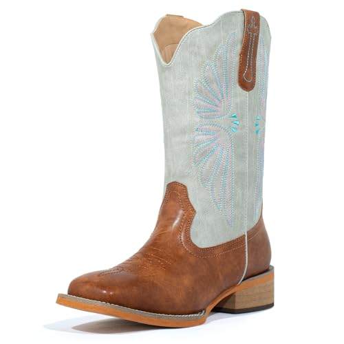 SheSole Women's Wide Square Toe Cowgirl Cowboy Boots Mid Calf Fashion Western Boots
