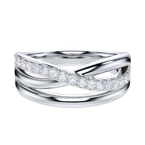 THELANDA Genuine Moissanite or Simulated Round Brilliant Cut Diamond Sterling Silver 7.5mm Crossover Infinity Wedding Ring For Couples