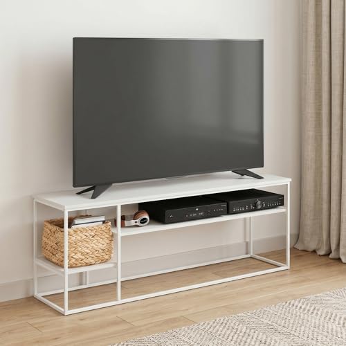Mikkagu Lifestyle Modern TV Stand for TV up to 65 Inch, Solid White/White