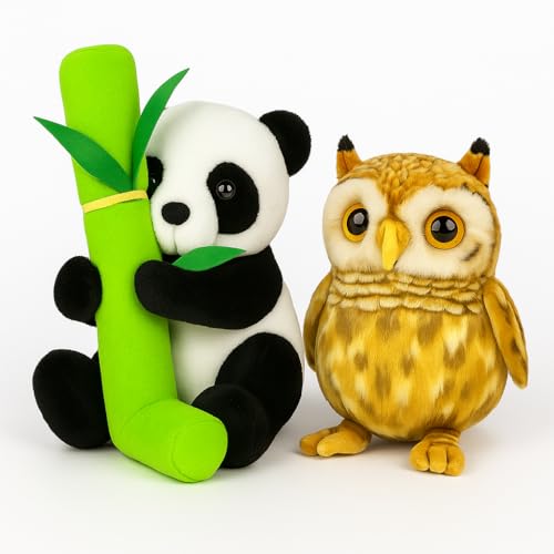 Image of Soft Panda & Owl Stuffed Animal Combo ? Cuddly Plush Toys for Kids | Jungle & Forest Animal Theme ? Ideal Gift for Boys & Girls (Panda 30cm & Owl 25cm)