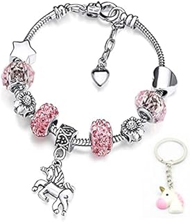LuLiyLdJ Girls Unicorn Shiny Crystal Charm Bracelet Rhinestone Bracelet Girl Unicorn Snake Bone Bracelet with Keyring