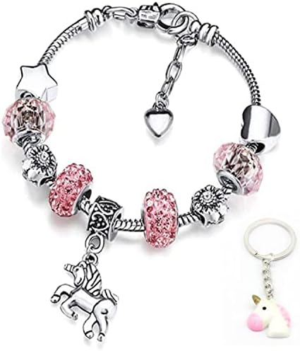 LuLiyLdJ Girls Unicorn Shiny Crystal Charm Bracelet Rhinestone Bracelet Girl Unicorn Snake Bone Bracelet with Keyring