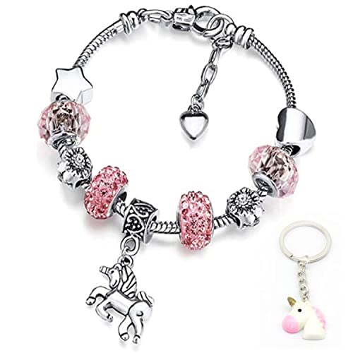 LuLiyLdJ Girls Unicorn Shiny Crystal Charm Bracelet Rhinestone Bracelet Girl Unicorn Snake Bone Bracelet with Keyring