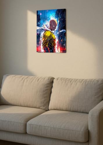Image of NIJUKA Anime Printed A4 Size Metal sheet Poster For Home And Room Decoration | For Anime Art Fans Boys And Girls (Angary Look Saitama)