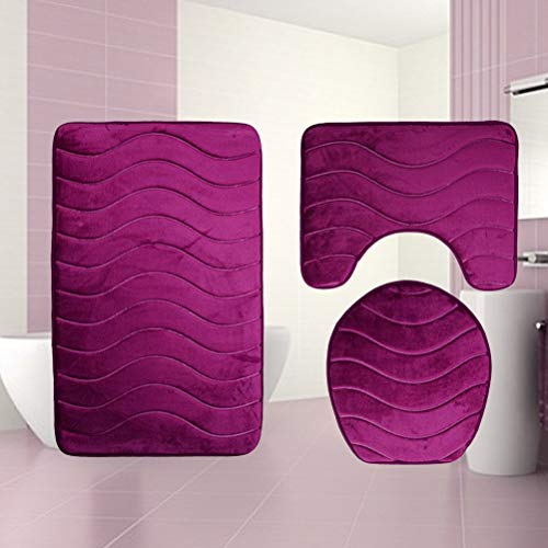 DOITOOL Badematten-Set, 3-teilig, Flanell, geprägte Wellen, rutschfeste Badewanne, U-Form, Teppich, Toilettensitz… – Bild 6