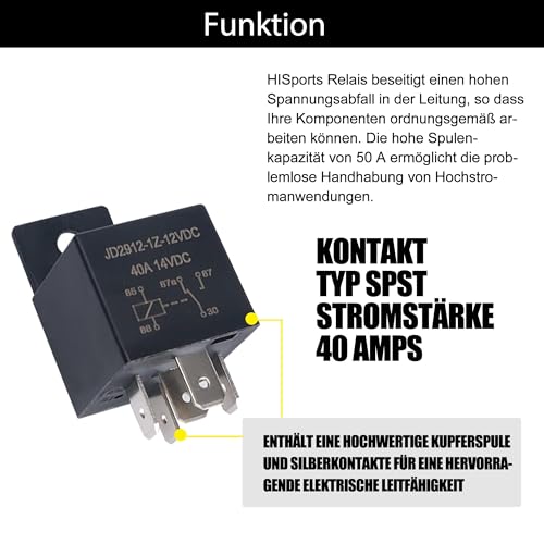 HISports HISports 2 Stück KFZ Relais,12V 40A 5 Pin Auto Relais SPST für Auto LKW Boot Van Motorrad,Schalter und Vorspeisen Motorrelais,JD2912-1Z-12VDC,Umschaltrelais Wechselrelais - Funktionsansicht 5 | Relais