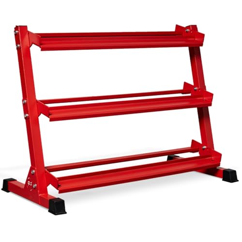 Rep Fitness 3-Tier Dumbbell Rack, 5-50 lb, Steel, Red
