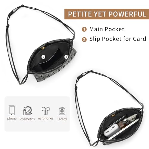 Mini Woven Drawstring Pouch Crossbody Bag for Women PU Leather Small Vintage Dustbag Style Shoulder Bag Purse4