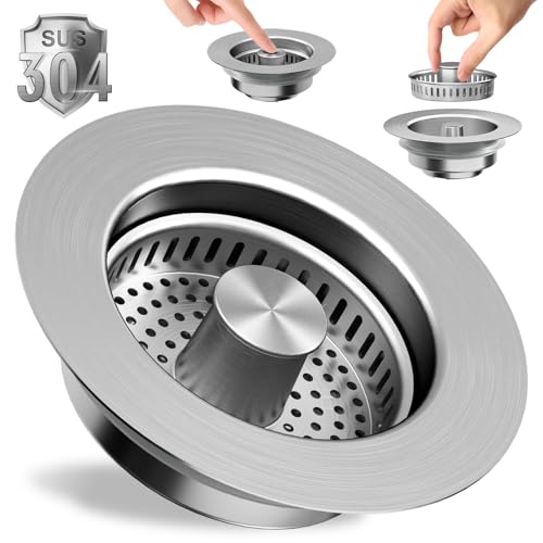 Colador para desagüe de cocina 3 en 1 de acero inoxidable