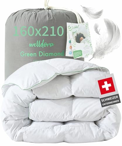 Welldora Komfort Bettdecke 160x210 | 100% Extraweiche Federn & Daunen | Fachärztlich geprüft, Oeko-Tex, Allergiker | RDS Zertifiziert für Tierwohl | Ganzjahres Federbett Daunendecke 160x210