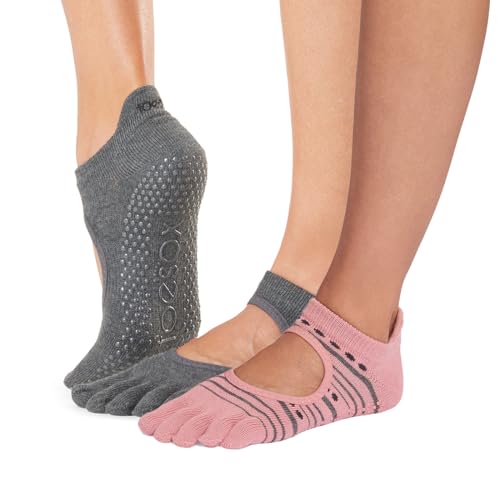 Image of Toesox Women's Bellarina Full Toe Grip Socks - Multi Pack Non-Slip Pilates Yoga Barre Socks