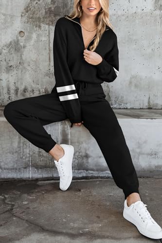 Image of PRETTYGARDEN Women's 2 Piece Sweater Set Pullover Zip Up Sweatshirt Jogger Sweatpants Tracksuit Casual Outfit