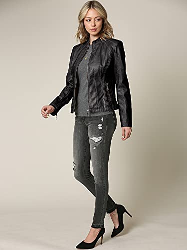 Lock And Love Ll Wjc877L Womens Panelled Faux Leather Moto Jacket L Black #TOP5